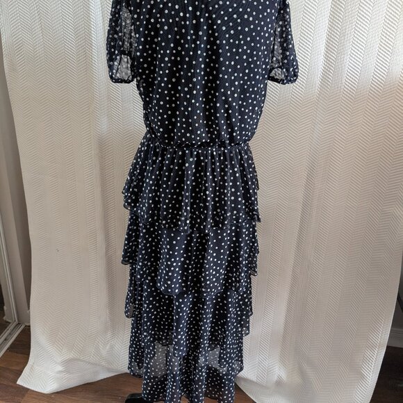 Kate & Lily tiered midi dress navy blue white polka dots Size 14 ruffles - Picture 3 of 14